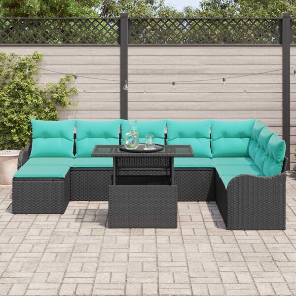 vidaXL 9 Piece Garden Sofa Set with Cushions Black Poly Rattan