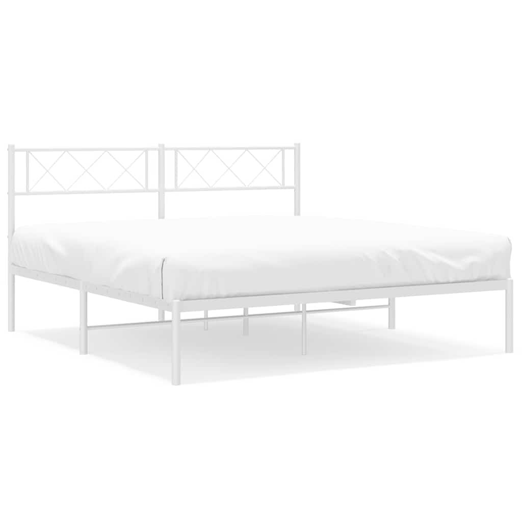 vidaXL Metal Bed Frame without Mattress with Headboard White 150x200cm