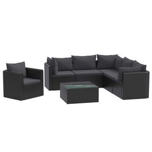 vidaXL 7 Piece Garden Lounge Set with Cushions Poly Rattan Black
