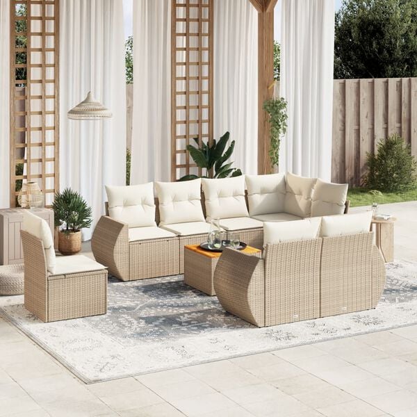 vidaXL 9 Piece Garden Sofa Set with Cushions Beige Poly Rattan