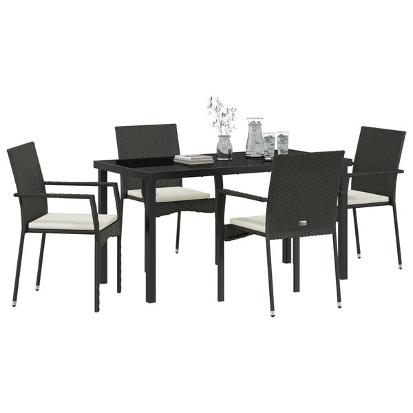 vidaXL Garden Dining Set with Cushion 5 pcs Black Poly Rattan