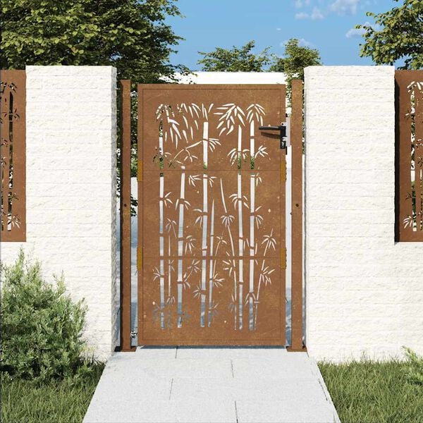 vidaXL Garden Gate 105x130 cm Corten Steel Bamboo Design