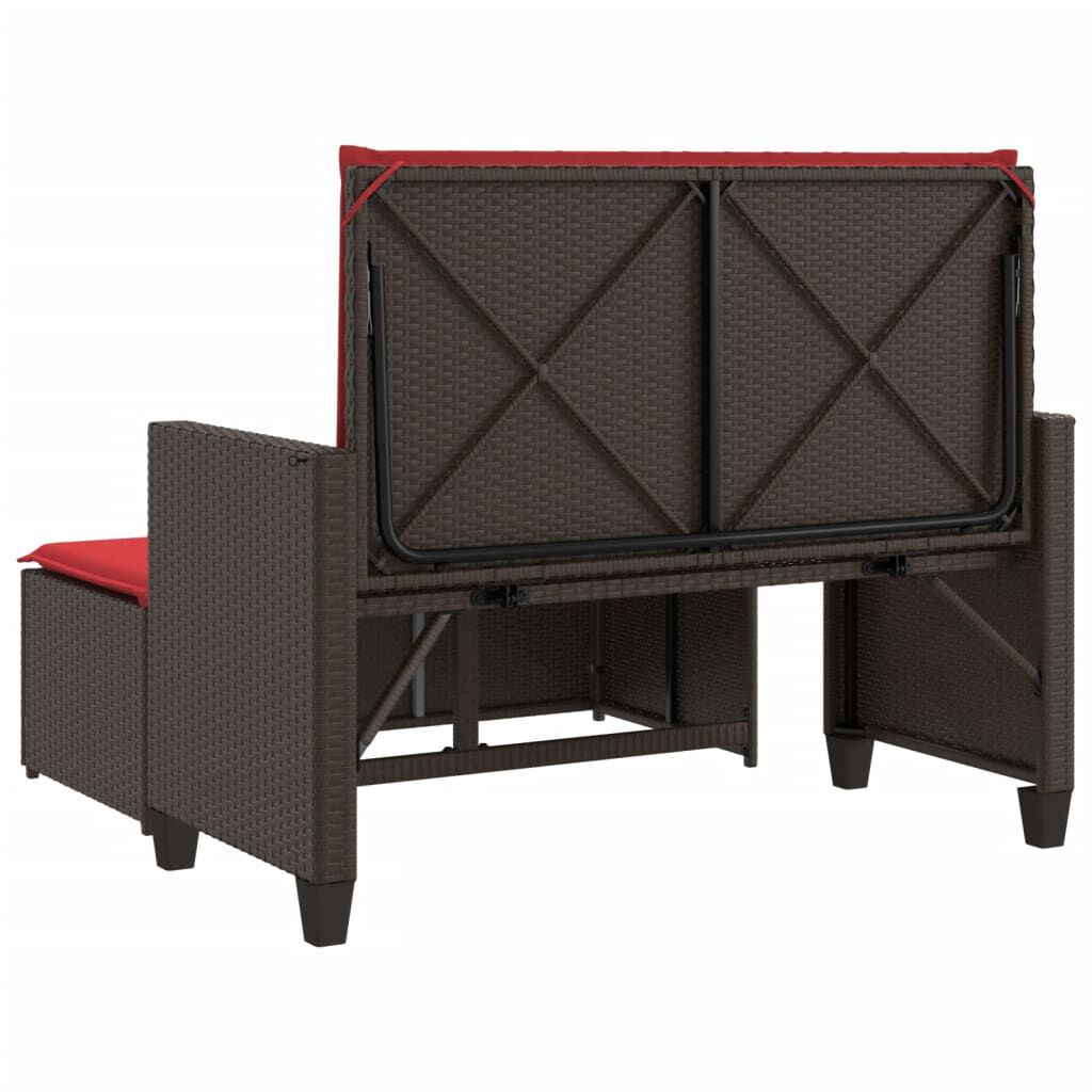 vidaXL Garden Bench with Cushions and Footstool Brown Poly Rattan