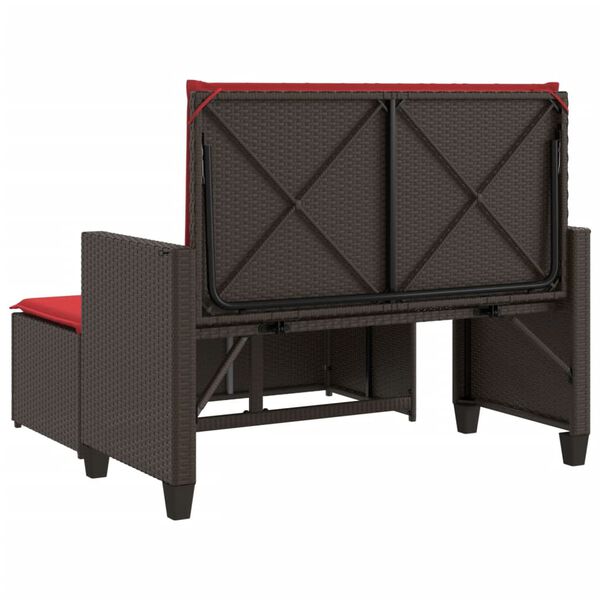 vidaXL Garden Bench with Cushions and Footstool Brown Poly Rattan