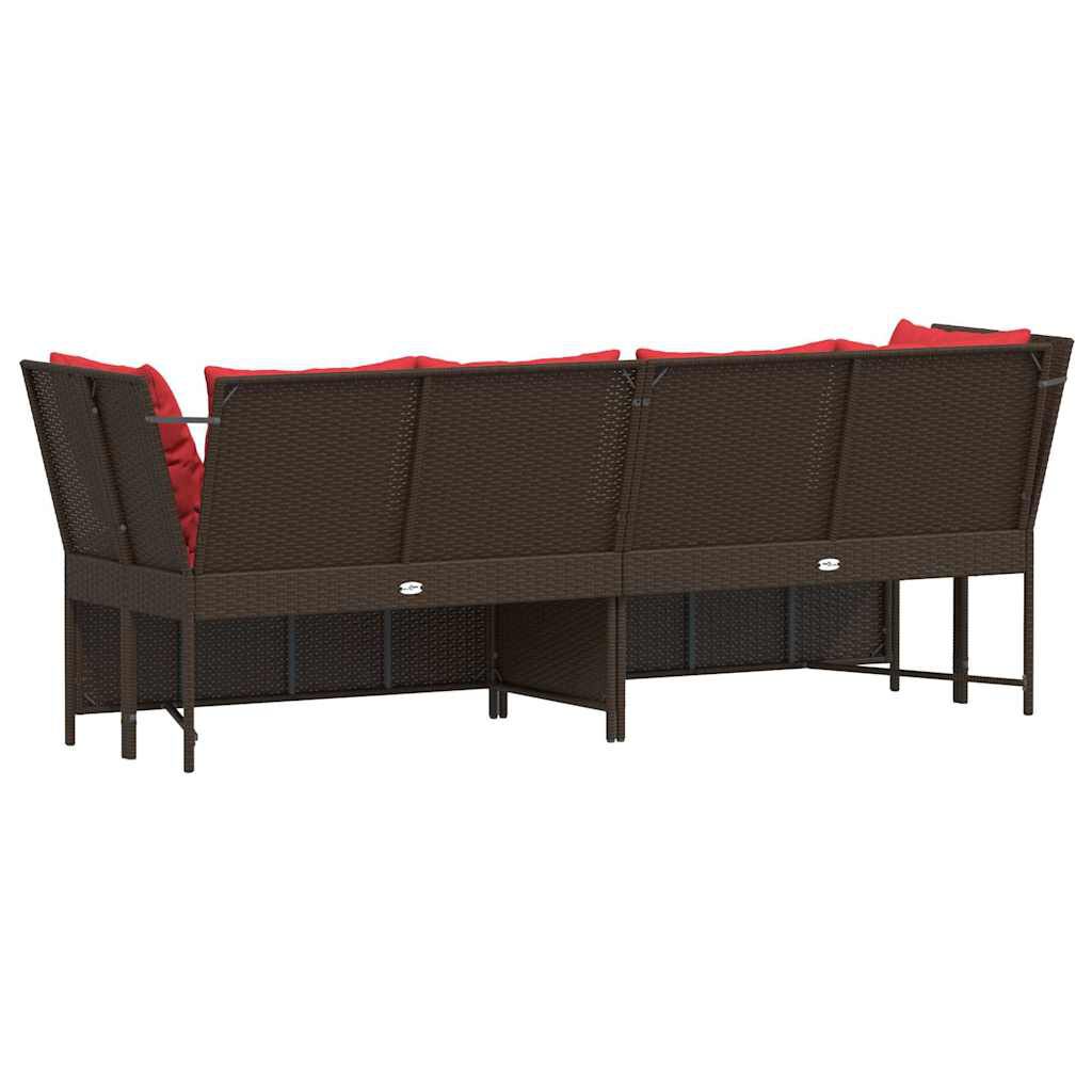 vidaXL Garden Sofa with Cushions Brown Poly Rattan