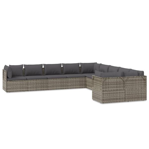vidaXL 10 Piece Garden Lounge Set with Cushions Grey Poly Rattan