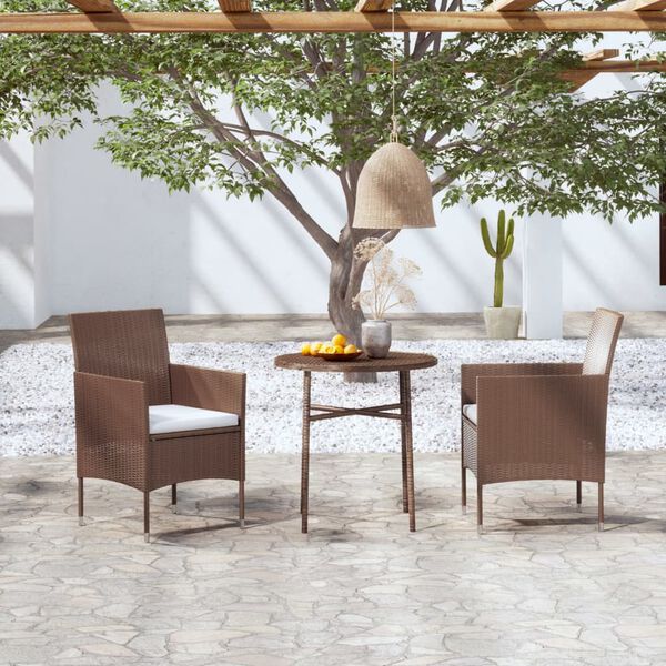 vidaXL 3 Piece Garden Dining Set Poly Rattan Brown