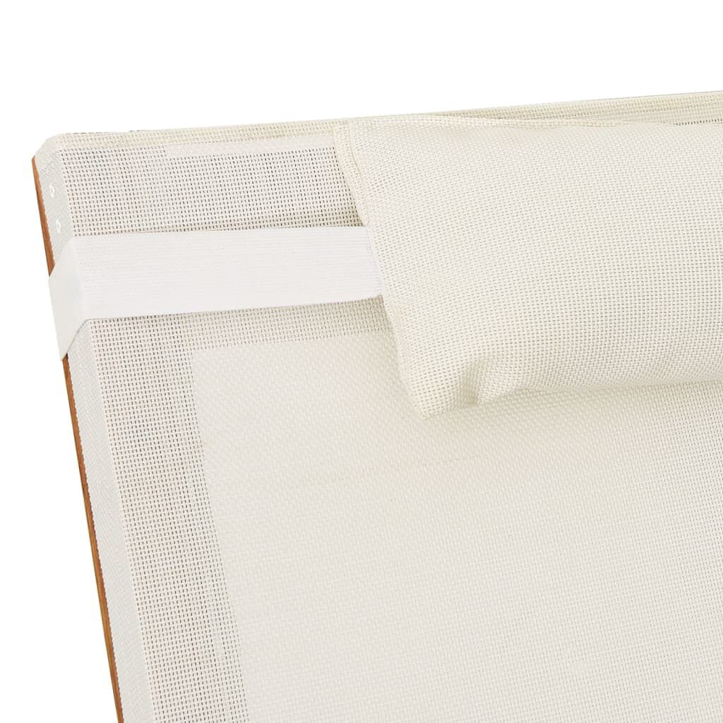 vidaXL Sun Lounger with Pillow White Textilene and Solid Wood Poplar