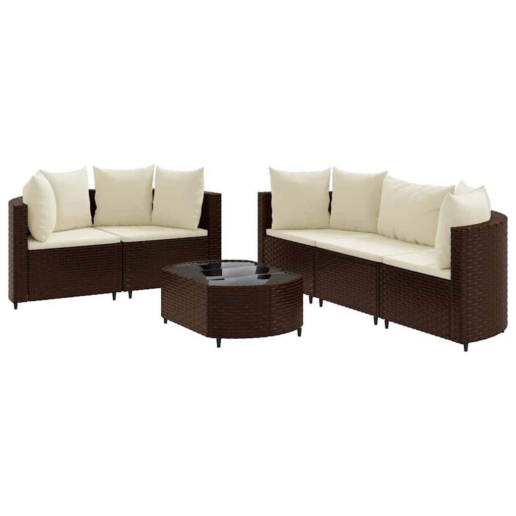 vidaXL 6 Piece Garden Sofa Set with Cushions Brown Poly Rattan