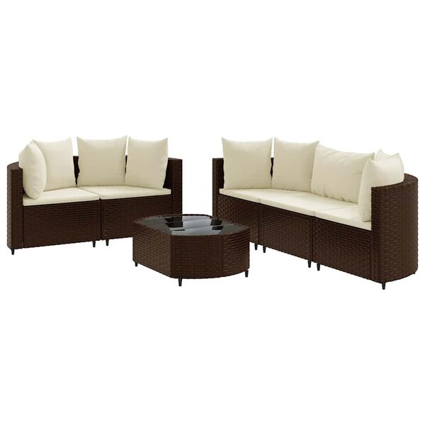 vidaXL 6 Piece Garden Sofa Set with Cushions Brown Poly Rattan