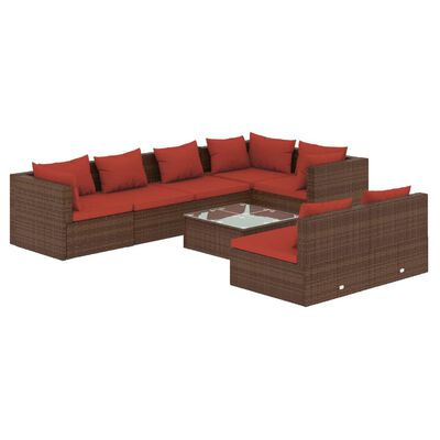 vidaXL 8 Piece Garden Lounge Set with Cushions Brown Poly Rattan