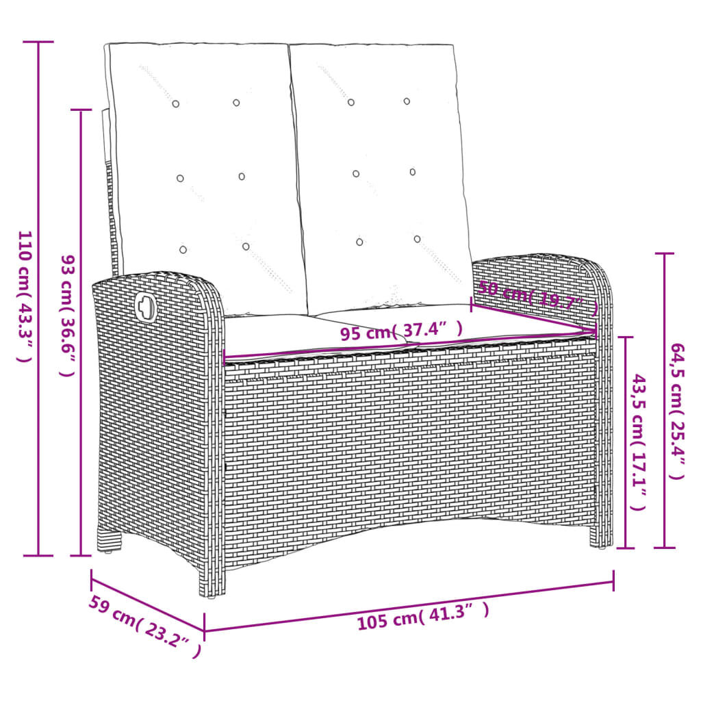 vidaXL 2 Piece Garden Dining Set with Cushions Black Poly Rattan