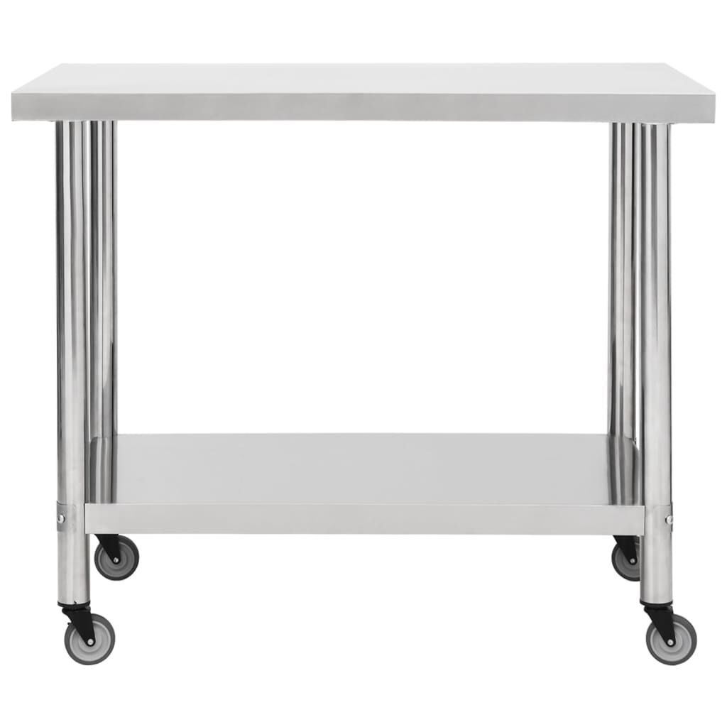 vidaXL Kitchen Work Table with Wheels 100x60x85 cm Stainless Steel