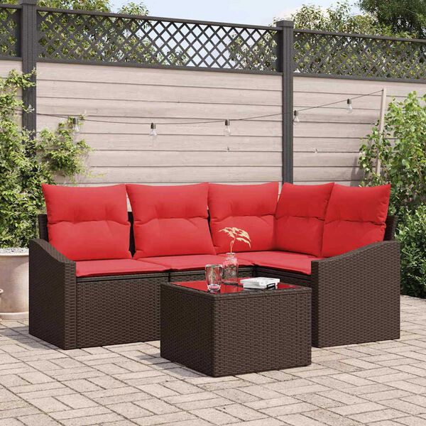 vidaXL Sofa Set with Cushion 5 pcs Brown Poly Rattan