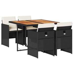 vidaXL 5 Piece Garden Dining Set with Cushions Black Poly Rattan