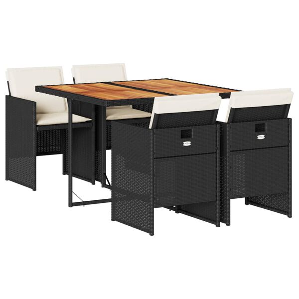 vidaXL 5 Piece Garden Dining Set with Cushions Black Poly Rattan