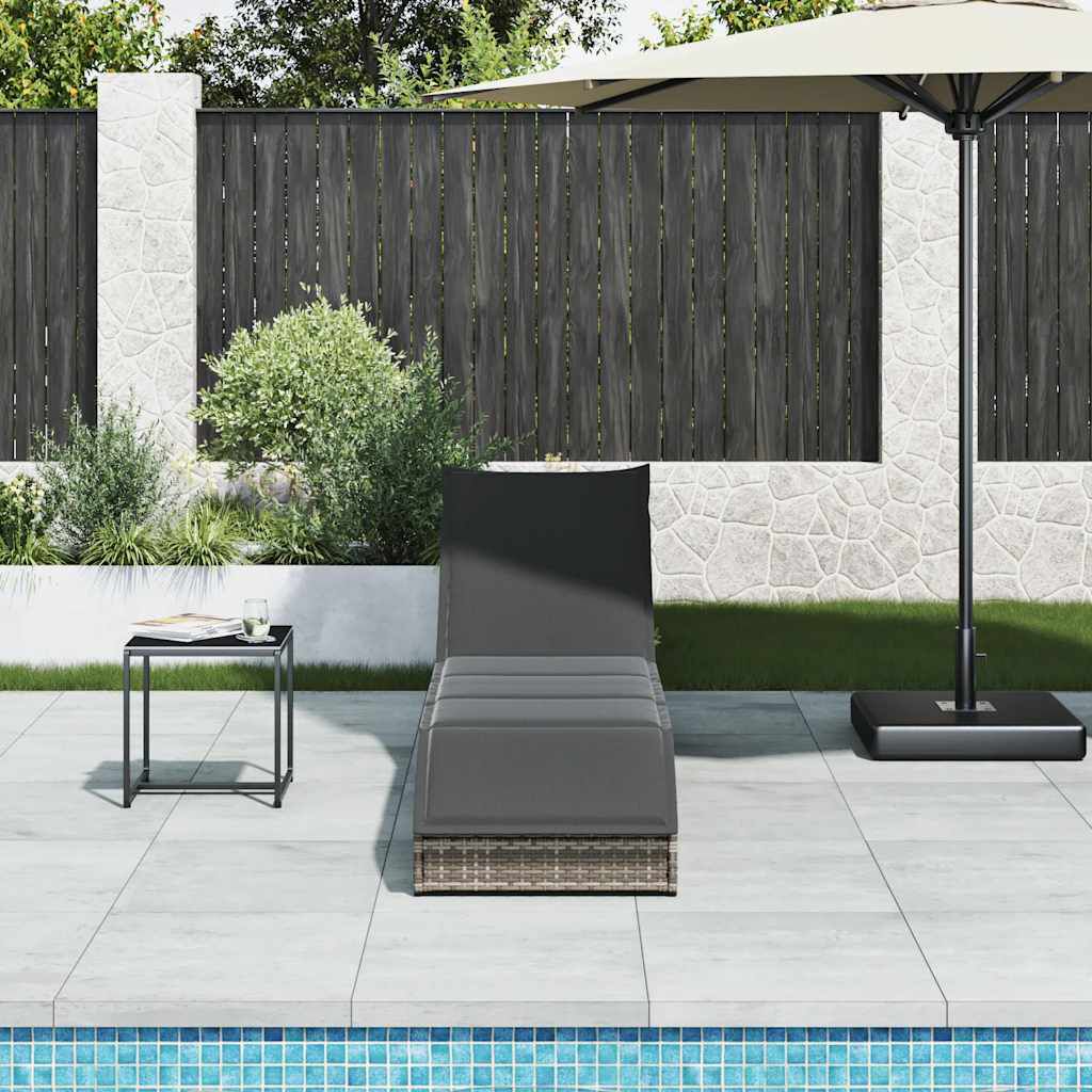 vidaXL Folding Sun Lounger with Cushion and Storage Grey Poly Rattan