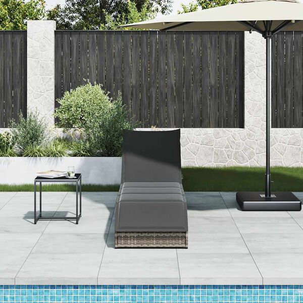 vidaXL Folding Sun Lounger with Cushion and Storage Grey Poly Rattan