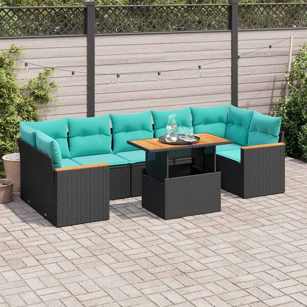 vidaXL 8 Piece Garden Sofa Set with Cushions Black Poly Rattan