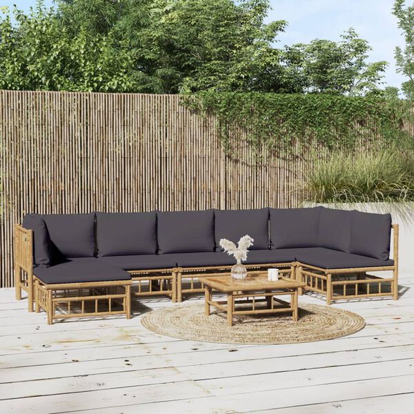 vidaXL 8 Piece Garden Lounge Set with Dark Grey Cushions Bamboo
