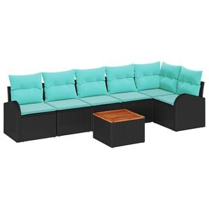 vidaXL Garden Sofa Set with Cushion 7 pcs Black Poly Rattan