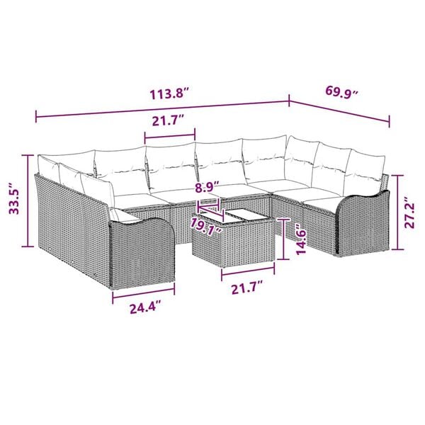vidaXL Garden Sofa Set with Cushion 10 pcs Grey Poly rattan
