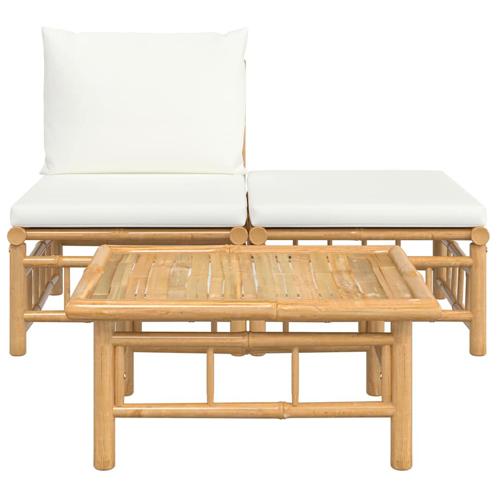 vidaXL 3 Piece Garden Lounge Set with Cream White Cushions Bamboo