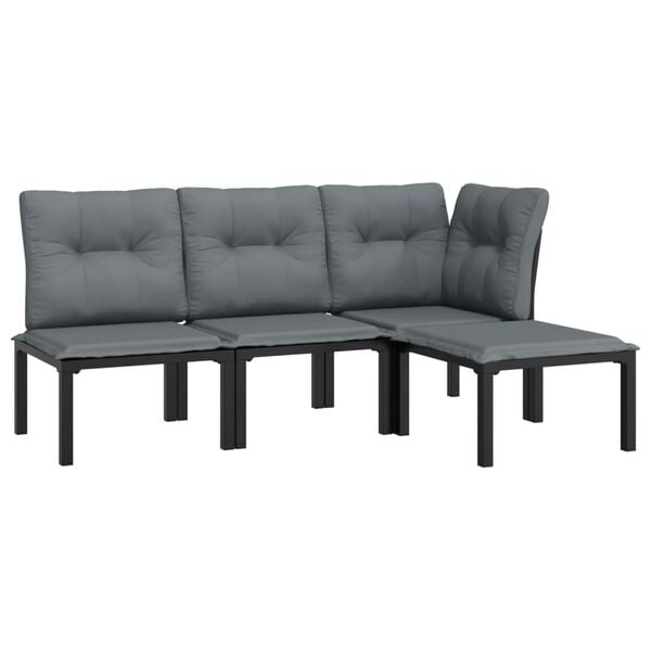 vidaXL 4 Piece Garden Lounge Set Black and Grey Poly Rattan