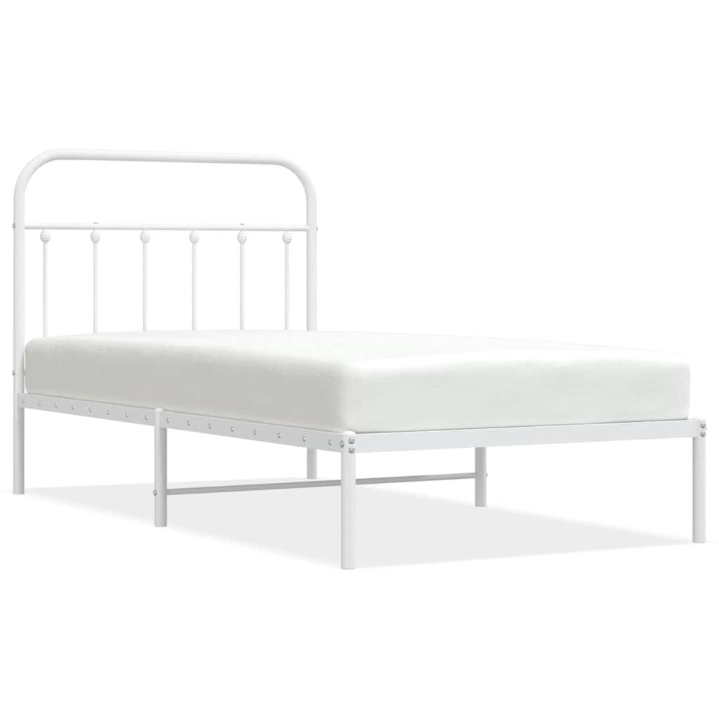 vidaXL Metal Bed Frame without Mattress with Headboard White 100x190cm