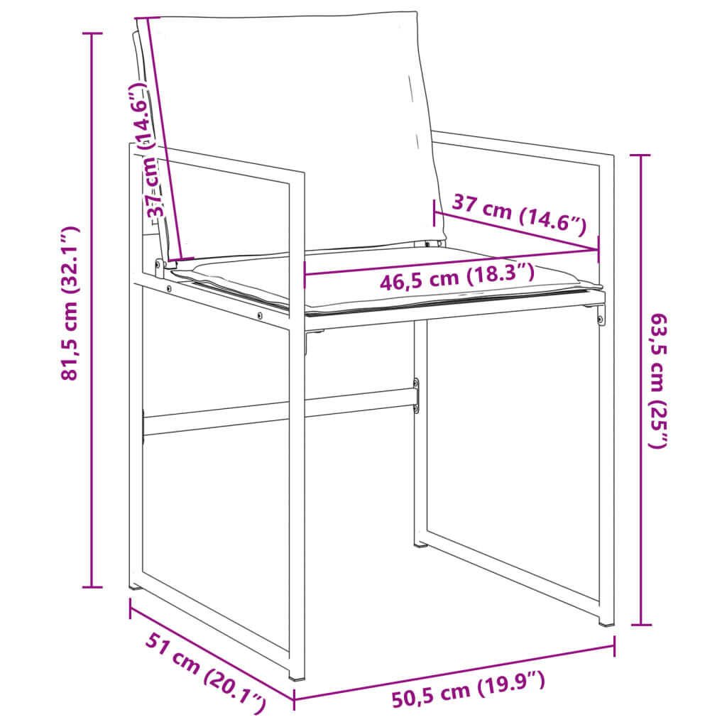 vidaXL Garden Chairs with Cushions 4 pcs Black Steel and Textilene