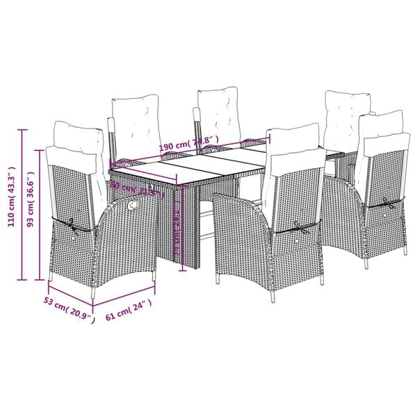vidaXL 7 Piece Garden Dining Set with Cushions Black Poly Rattan