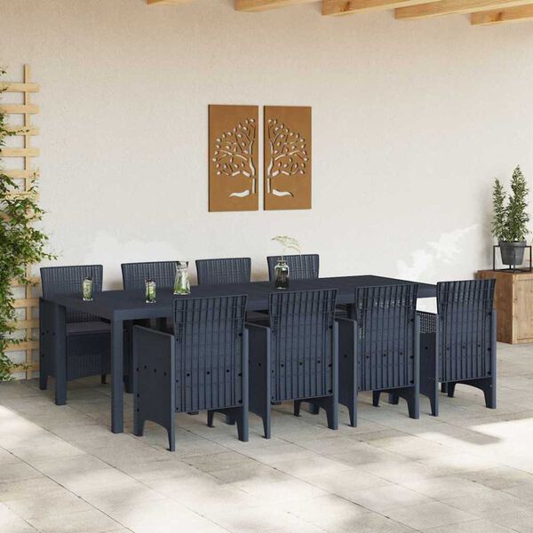 vidaXL Garden Dining Set 9 pcs Anthracite Polt rattan