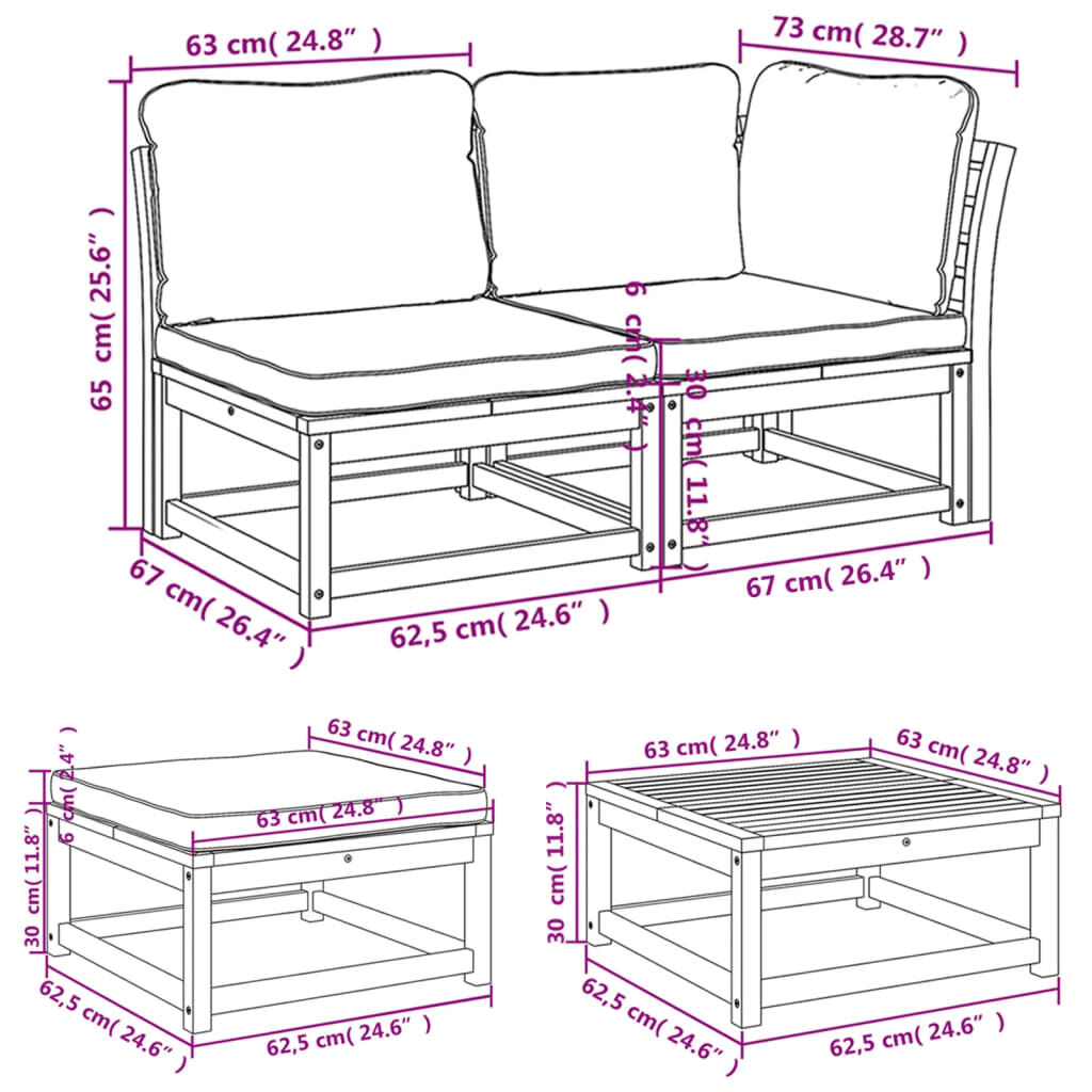 vidaXL 8 Piece Garden Lounge Set with Cushions Solid Wood Acacia