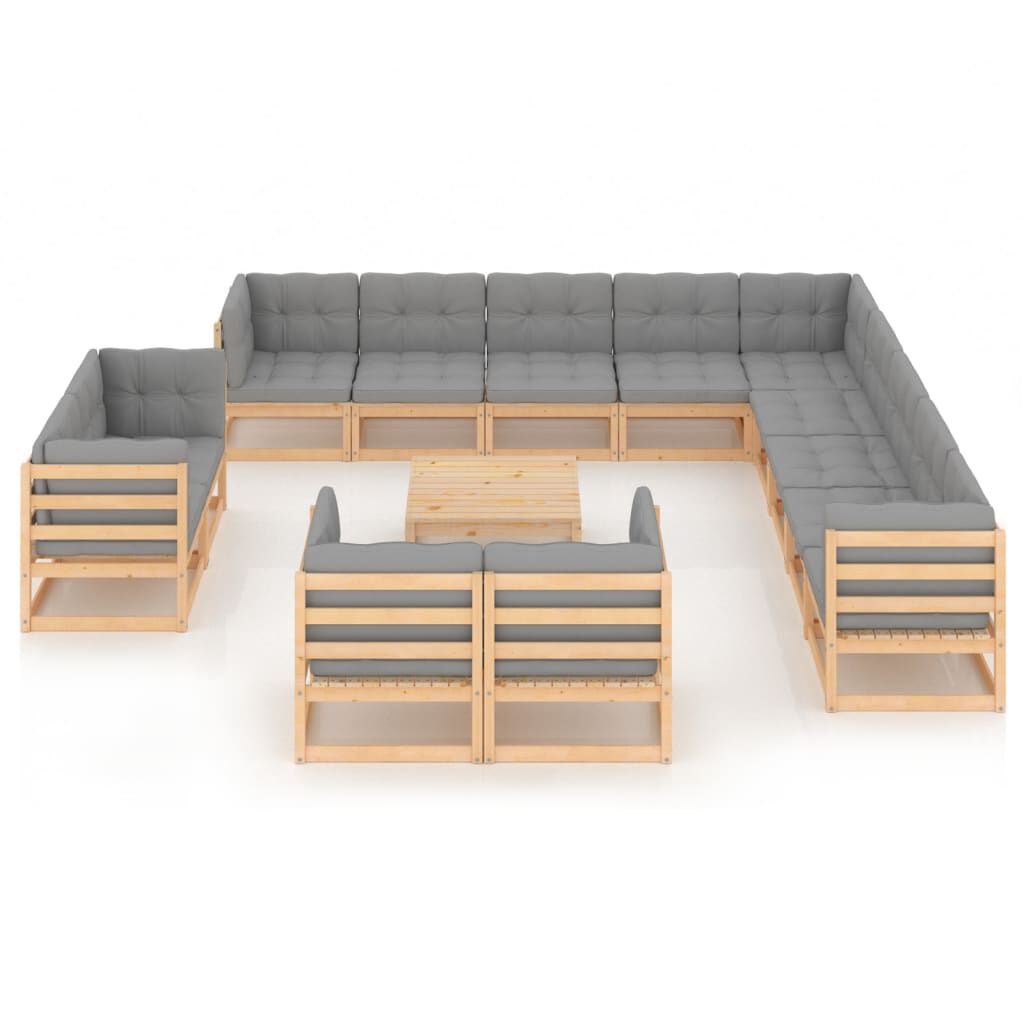 vidaXL 14 Piece Garden Lounge Set with Cushions Solid Pinewood