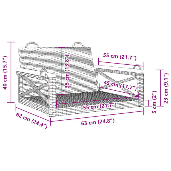 vidaXL Swing Bench Grey 63x62x40 cm Poly Rattan