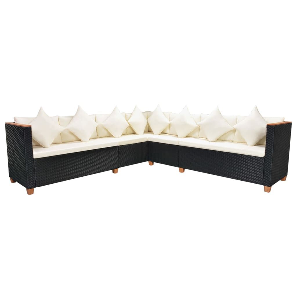 vidaXL 7 Piece Garden Lounge Set with Cushions Poly Rattan Black