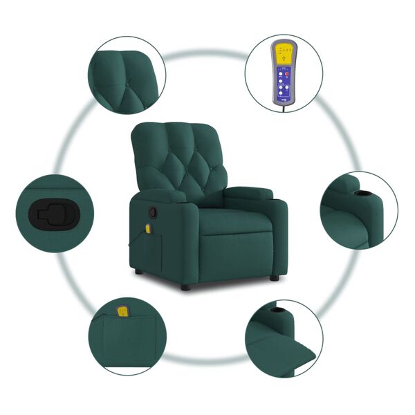 vidaXL Massage Recliner Chair Dark Green Fabric