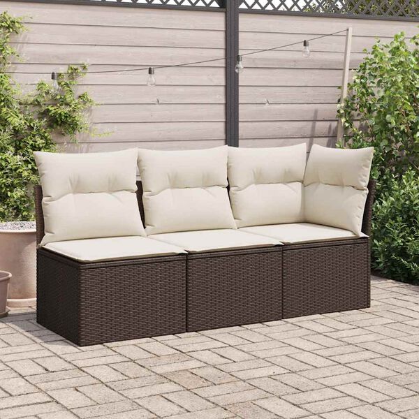vidaXL Garden Chair Armless with Cushions Brown Poly Rattan