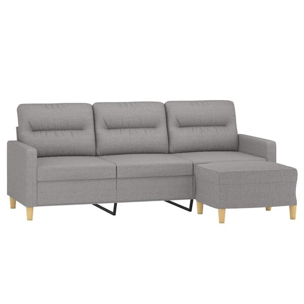 vidaXL 3-Seater Sofa with Footstool Light Grey 180 cm Fabric