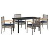 vidaXL Garden Dining Set with Cushion 5 pcs Grey and Black Rattan