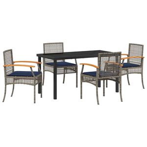 vidaXL Garden Dining Set with Cushion 5 pcs Grey and Black Rattan
