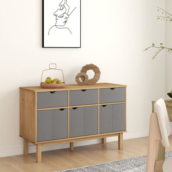 vidaXL Sideboard OTTA Brown and Grey 114x43x73.5 cm Solid Wood Pine