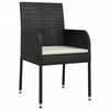 vidaXL 3 Piece Garden Dining Set with Cushions Black Poly Rattan