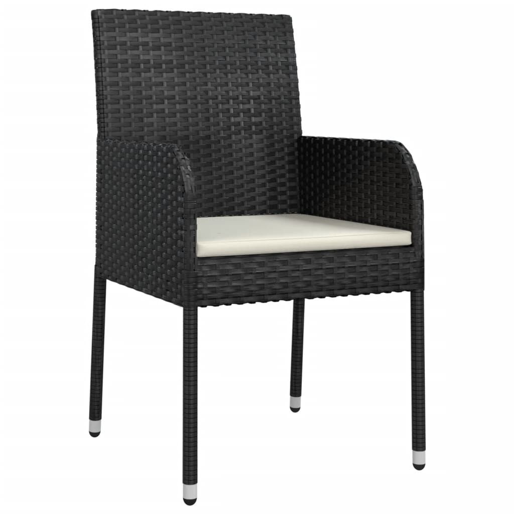 vidaXL 3 Piece Garden Dining Set with Cushions Black Poly Rattan