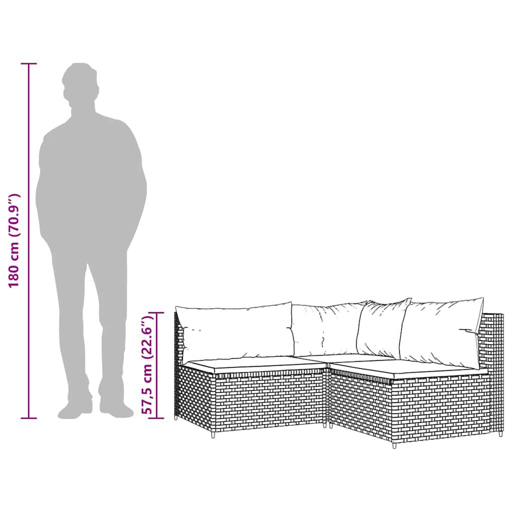 vidaXL 3 Piece Garden Lounge Set with Cushions Grey Poly Rattan
