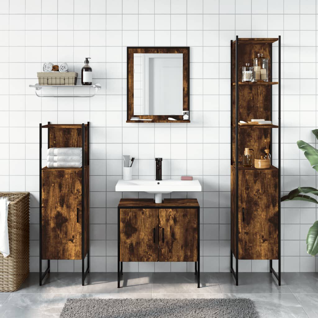 vidaXL 4 Piece Bathroom Cabinet Set Smoked Oak Engineered Wood