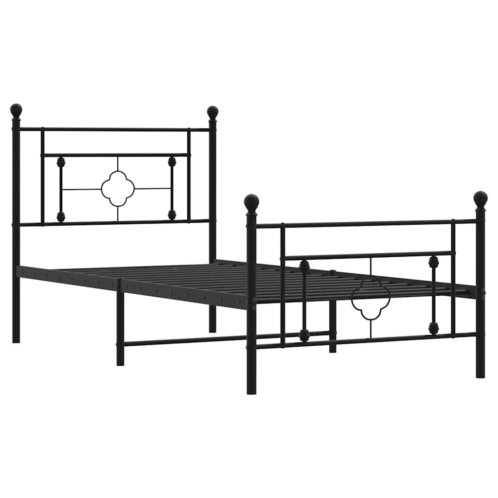 vidaXL Metal Bed Frame without Mattress with Footboard Black 100x200cm