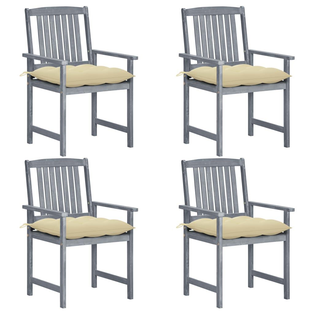 vidaXL Garden Chairs with Cushions 4 pcs Grey Solid Acacia Wood