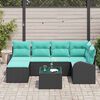 vidaXL Sofa Set with Cushion 7 pcs Black and Turquoise Poly Rattan