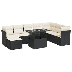 vidaXL 9 Piece Garden Sofa Set with Cushions Black Poly Rattan
